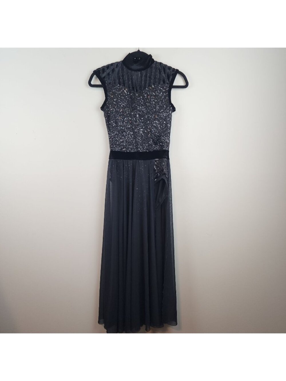 Weissman Dance Costume Maxi Dress Black Sequins Chiffon Sz SA small adult